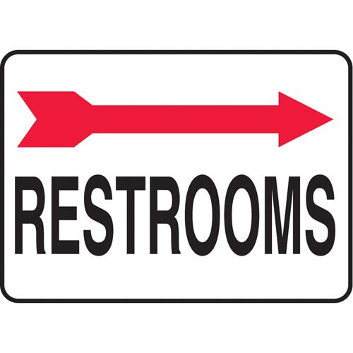 "Rest Rooms" Sign - Plastic, Aluminum, 10", 14", Bolt-On, English with Pictogram, Housekeeping and Hygiene, Restrooms w/Right Arrow