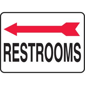 "Rest Rooms" Sign - Plastic, Aluminum, 10", 14", Bolt-On, English with Pictogram, Housekeeping and Hygiene, Restrooms w/Left Arrow