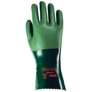 Scorpio® 8-352 Gloves - Medium/8, Large/9, 10/Large, 12", 55-mil, Pinked, Neoprene, Interlock, EN 374:2016-1 Type A/EN 374:2016-2/EN 374:2016-5, AKLMNOPT, 72, Rough, Green