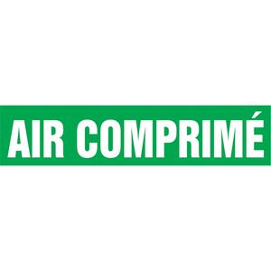 "Air Comprimé" Pipe Marker - Vinyl, White on Green, 3/4" - 1-1/4", 1", 2-1/2", 8", 1/2", English, Self-Adhesive, SSA