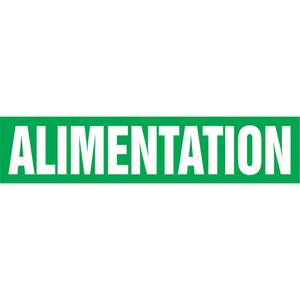 "Alimentation" Pipe Marker - Vinyl, White on Green, 3/4" - 1-1/4", 1", 4", 2-1/2", 8", 1/2", French, Self-Adhesive, SSA