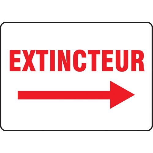 "Extincteur" Sign - Plastic, Aluminum, Vinyl, 10", 14", Bolt-On, French with Pictogram, Fire and Emergency, Extincteur w/Right Arrow, 90°F to 168°F, 2 years outdoors