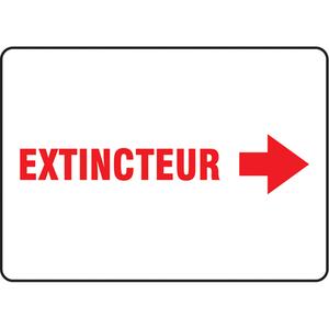 "Extincteur" Sign - Vinyl, Plastic, 7", 10", Adhesive, French with Pictogram, Fire and Emergency, Extincteur w/Right Arrow, '-20°F to 140°F, 2 years outdoors
