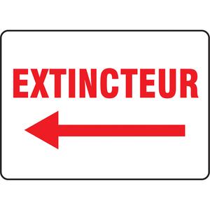 "Extincteur" Sign - Plastic, Aluminum, Vinyl, 10", 14", Bolt-On, French with Pictogram, Fire and Emergency, Extincteur w/Left Arrow, 90°F to 168°F, 2 years outdoors