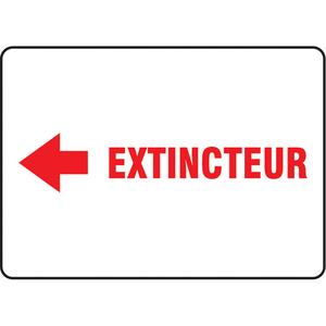 "Extincteur" Sign - Vinyl, Plastic, 7", 10", Adhesive, French with Pictogram, Fire and Emergency, Extincteur w/Left Arrow, '-20°F to 140°F, 2 years outdoors