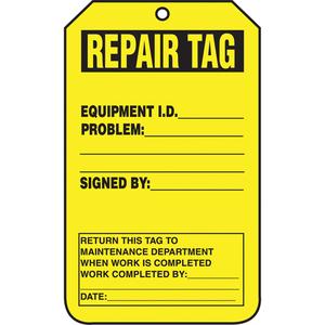 Inspection Tags - Cardstock, English, 3-1/8", 5-7/8", Repair Tag, Package, 25