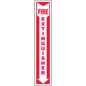 "Fire Extinguisher" Sign - Vinyl, 5", 14", Adhesive, English with Pictogram, Fire and Emergency, Fire Extinguisher w/Down Arrow