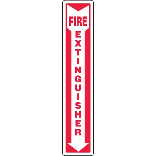 "Fire Extinguisher" Sign - Vinyl, 5", 14", Adhesive, English with Pictogram, Fire and Emergency, Fire Extinguisher w/Down Arrow