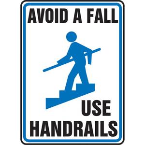 "Use Handrails" Sign - Plastic, 10", 14", Bolt-On, English with Pictogram, Housekeeping and Hygiene, Avoid A Fall Use Handrails w/Pictogram