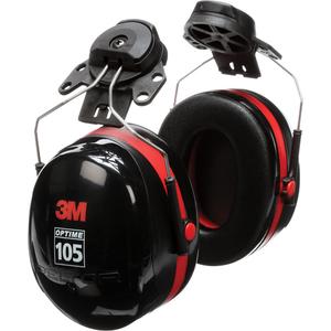 Peltor™ Optime™ 105 Series Earmuffs - Cap Mount, AL, 27, Black with red trim