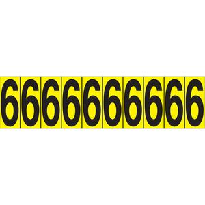 Individual Adhesive Number Markers - 6, Black on Yellow, 1-15/16", Numbers, 10