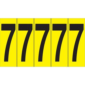 Individual Adhesive Number Markers - 7, Black on Yellow, 3-7/8", Numbers, 5