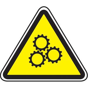 Moving Parts CSA Standard Safety Sign - Plastic, Aluminum, 12", 12", Bolt-On, Pictogram, Equipment, Open Gears Pictogram