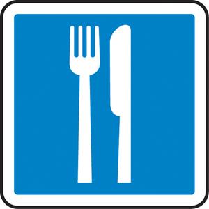 Eating Area CSA Standard Safety Sign - Plastic, Aluminum, 12", 12", Bolt-On, Pictogram, Housekeeping and Hygiene, Restaurant Pictogram