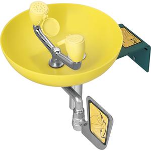 Eye/Face Wash Station - Wall-Mount, Plastic, 11" dia, Yellow Plastic