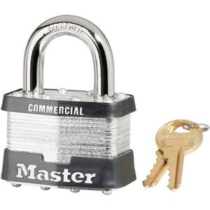Padlocks - Security Padlock, 2", 3/8", 1", 15/16", Laminated Steel, Steel, Silver, Keyed Alike, 15/16", A383