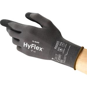Hyflex® 11-840 Gloves - X-Small/6, Small/7, Medium/8, Large/9, X-Large/10, 2X-Large/11, 15, Nylon, Foam Nitrile, Dipped Palm, Unlined, Per Pair, 144, Knit wrist, Gray