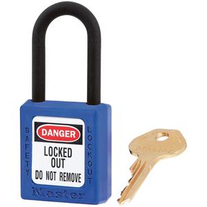 Zenex™ Padlocks - Set of Six - Safety Padlock, 1-1/2", 1/4", 1-1/2", 25/32", Thermoplastic, Nylon, Blue, Keyed Alike, 1-3/4"