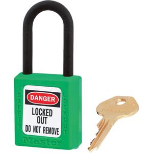 Zenex™ Padlocks - Set of Six - Safety Padlock, 1-1/2", 1/4", 1-1/2", 25/32", Thermoplastic, Nylon, Green, Keyed Alike, 1-3/4"
