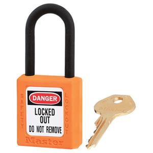 Zenex™ Padlocks - Set of Six - Safety Padlock, 1-1/2", 1/4", 1-1/2", 25/32", Thermoplastic, Nylon, Orange, Keyed Alike, 1-3/4"