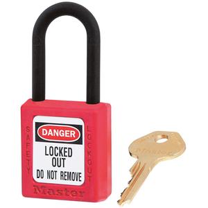 Zenex™ Padlocks - Set of Six - Safety Padlock, 1-1/2", 1/4", 1-1/2", 25/32", Thermoplastic, Nylon, Red, Keyed Alike, 1-3/4"
