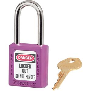 410 Series Zenex™ Padlocks - Set of Three - Safety Padlock, 1-1/2", 1/4", 1-1/2", 25/32", Thermoplastic, Steel, Purple, Keyed Alike, 1-3/4"