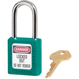 410 Series Zenex™ Padlocks - Set of Three - Safety Padlock, 1-1/2", 1/4", 1-1/2", 25/32", Thermoplastic, Steel, Teal, Keyed Alike, 1-3/4"