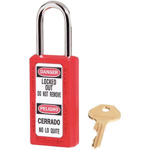 411 Series Zenex™ Padlocks - Set of Six - Safety Padlock, 1-1/2", 1/4", 1-1/2", 25/32", Thermoplastic, Steel, Red, Blue, Keyed Alike, 3"
