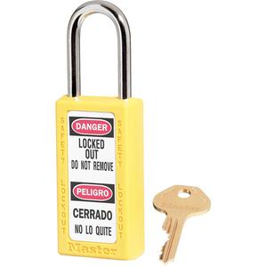 411 Series Zenex™ Padlocks - Set of Six - Safety Padlock, 1-1/2", 1/4", 1-1/2", 25/32", Thermoplastic, Steel, Yellow, Keyed Alike, 3"