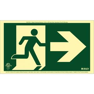BradyGlo® Running Man Exit Sign with Right Arrow - Plastic, 8-1/2", 15", Bolt-On, Pictogram, Fire and Emergency, Running Man w/Right Arrow