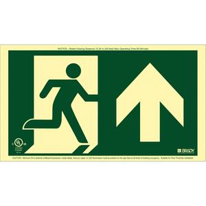 BradyGlo® Running Man Exit Sign with Up Arrow - Plastic, 8-1/2", 15", Bolt-On, Pictogram, Fire and Emergency, Running Man w/Upwards Arrow