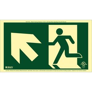 BradyGlo® Running Man Exit Sign with Up Left Arrow - Plastic, 8-1/2", 15", Bolt-On, Pictogram, Fire and Emergency, Running Man w/Up and to the Left Arrow