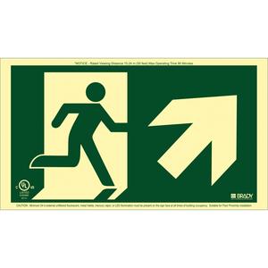 BradyGlo® Running Man Exit Sign with Up Right Arrow - Plastic, 8-1/2", 15", Bolt-On, Pictogram, Fire and Emergency, Running Man w/Up and to the Right Arrow