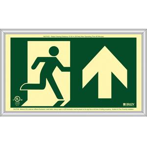 BradyGlo® Running Man Exit Sign with Up Arrow - Plastic, 8-1/2", 15", Bolt-On, Pictogram, Fire and Emergency, Running Man w/Upwards Arrow