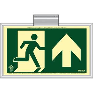 BradyGlo® Running Man Exit Sign with Up Arrow - Plastic, 8-1/2", 15", Hanging, Pictogram, Fire and Emergency, Running Man w/Upwards Arrow