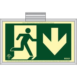 BradyGlo® Running Man Exit Sign with Down Arrow - Plastic, 8-1/2", 15", Hanging, Pictogram, Fire and Emergency, Running Man w/Downwards Arrow