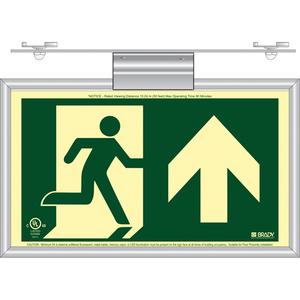 BradyGlo® Running Man Exit Sign with Up Arrow - Plastic, 8-1/2", 15", Hanging, Pictogram, Fire and Emergency, Running Man w/Upwards Arrow