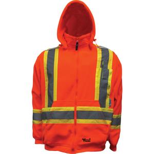 Safety Fleece Hoodie - Orange, Silver/Yellow, Large, Small, Medium, X-Large, 2X-Large, 3X-Large, 4X-Large, Fleece/Polyester, Meets/Exceeds CSA Z96 Class 2 - Level 2