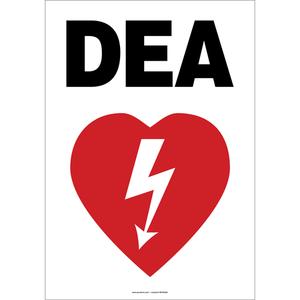 AED Sign - Vinyl, Plastic, Aluminum, 20", 14", Adhesive, French with Pictogram, First Aid, DEA w/Heart Pictogram