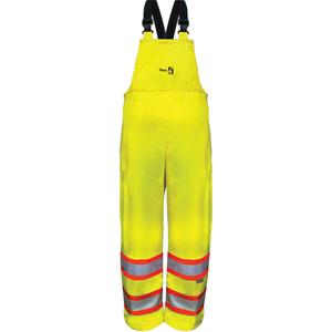 Hi-Vis FR/PU Safety Rain Bib Pants - 4X-Large, PU/Polyester, ASTM D6413
