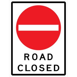 "Road Closed" Roll-Up Traffic Sign - Vinyl, 36", 48", Stand, English with Pictogram, Traffic/Construction, Road Closed w/Pictogram