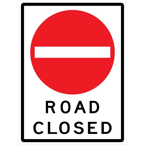 "Road Closed" Roll-Up Traffic Sign - Vinyl, 36", 48", Stand, English with Pictogram, Traffic/Construction, Road Closed w/Pictogram