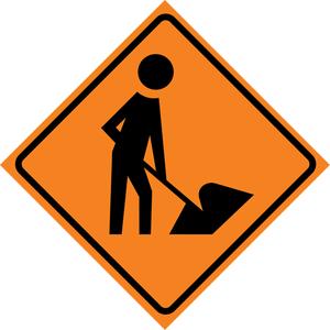 Men at Work Roll-Up Traffic Sign - Vinyl, 29-1/2", 29-1/2", Stand, Pictogram, Traffic/Construction, Men at Work Pictogram