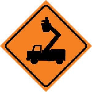 Man in Elevated Bucket Roll-Up Traffic Sign - Vinyl, 29-1/2", 29-1/2", Stand, Pictogram, Traffic/Construction, Man In Bucket Pictogram