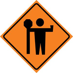 Flagman Roll-Up Sign Traffic Sign - Vinyl, 29-1/2", 29-1/2", Stand, Pictogram, Traffic/Construction, Flagman Pictogram