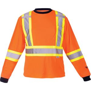 Safety Long Sleeve Shirt - High Visibility Orange, Silver/Yellow, Large, Medium, X-Large, 2X-Large, 3X-Large, Polyester, Meets/Exceeds CSA Z96 Class 2 - Level 2