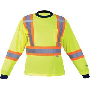 Safety Long Sleeve Shirt - High Visibility Lime-Yellow, Silver/Orange, Large, Medium, X-Large, 2X-Large, 3X-Large, Polyester, Meets/Exceeds CSA Z96 Class 2 - Level 2