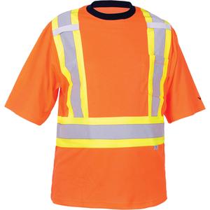 Safety T-Shirt - High Visibility Orange, Silver/Yellow, Large, Medium, X-Large, 2X-Large, 3X-Large, Polyester, Meets/Exceeds CSA Z96 Class 2 - Level 2