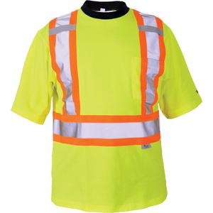 Safety T-Shirt - High Visibility Lime-Yellow, Silver/Orange, Large, Medium, X-Large, 2X-Large, 3X-Large, Polyester, Meets/Exceeds CSA Z96 Class 2 - Level 2