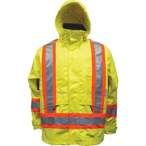 Safety Jacket - High Visibility Lime-Yellow, Silver/Orange, Large, Small, Medium, X-Large, 2X-Large, 3X-Large, Polyester/Polyurethane, Meets/Exceeds CSA Z96 Class 2 - Level 2